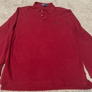 Polo Ralph Lauren Mens Long Sleeve Red Polo Shirt Classic Fit Size L